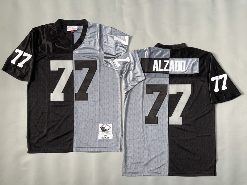 Men 2025 Nike Oakland Raiders #77 Alzado black grey Throwback Limited NFL Jersey style 001